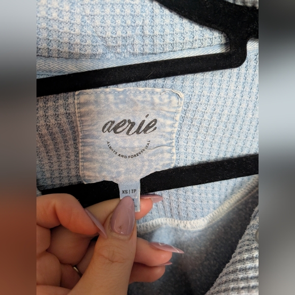 Aerie Washed Blue Oversized Half Snap Pullover XS - Picture 3 of 5